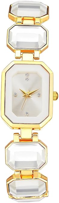 JewelryWe Women's Square Crystal Watch: Quartz Analog Elegant Metal Rhinestone Band Casual Wristwatch for Daily Working Parties Christmas for Mother's Day