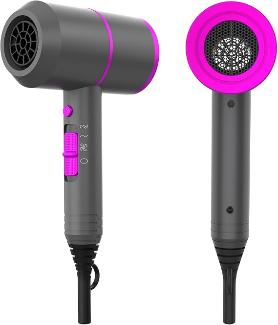 Hair Dryer with Diffuser, 2000W Hairdryers for Women Men, Powerful Portable Ionic Hairdryer for Curly Hair and Straight Hair, Blow Dryer with Nozzle for Fast Drying as Salon (Grey)