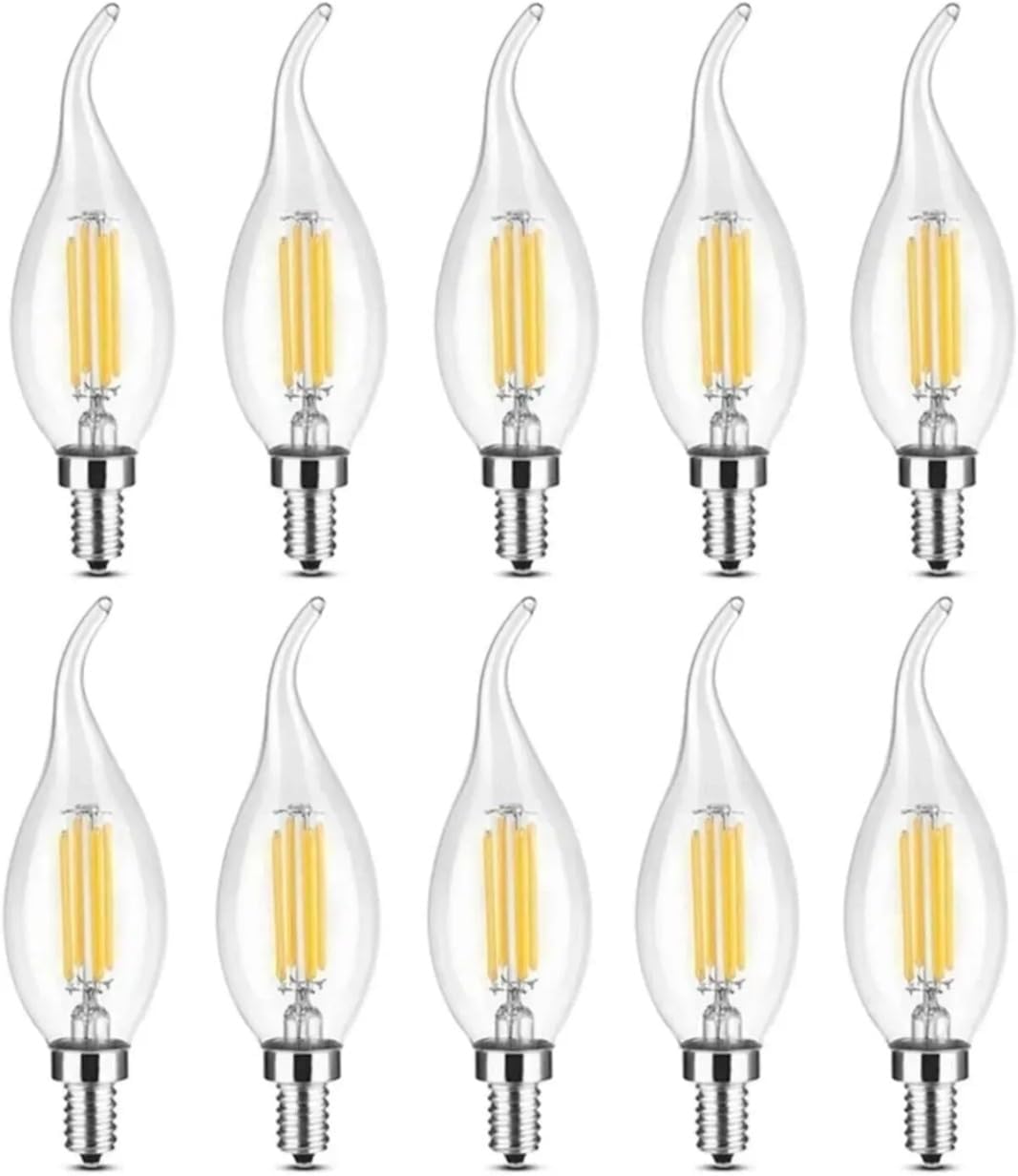 AmberLED 10 Pieces Curved Spark Plug Bulb 4W Transparent Filament Rustic LED Bulb – E14 Hear, 3200K Daylight Light - Cata - Chandelier Bulb [Energy Class F]
