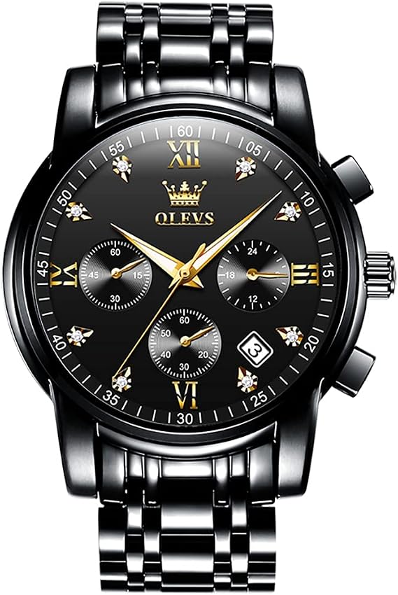 OLEVS Men's Chronograph Watches, Stainless Steel Analogue Dress Quartz