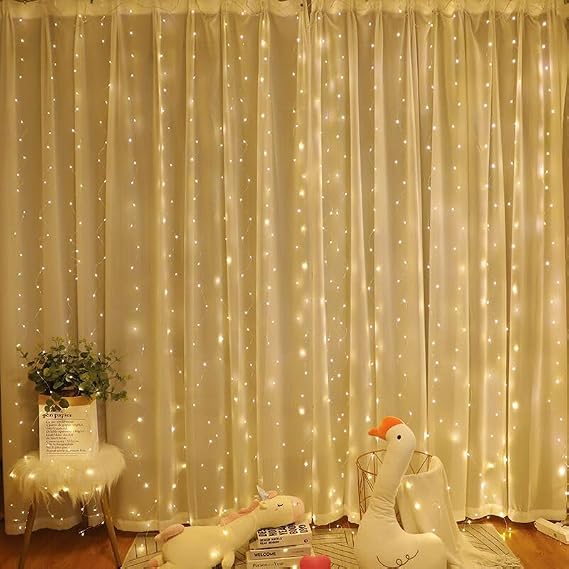 3x3M,300 LED USB Curtain String Lights,8 Modes LED Hanging Lighting for Bedroom,Wedding,Party,Christmas,Home Garden,Outdoor & Indoor Decorations(Warm White)