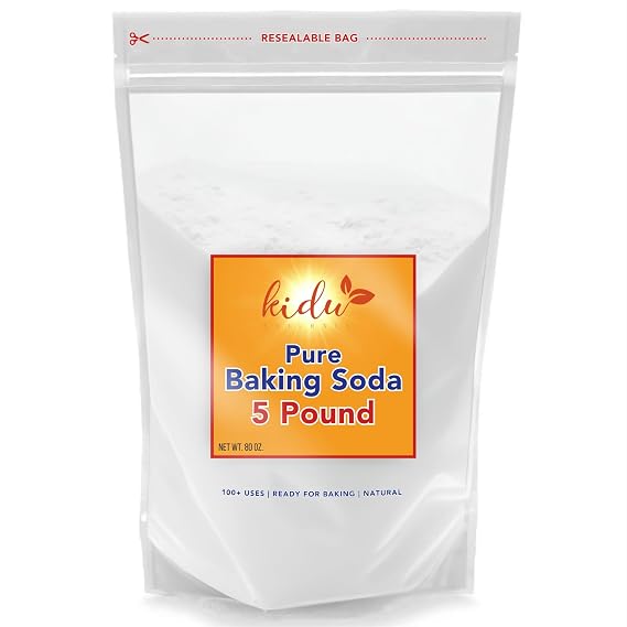 Kidu Baking Soda (5 Lbs) For Cleaning, Aluminum Free Baking Soda Bulk, Sodium Bicarbonate Cat Litter Deodorizer, Pure Baking Soda Odor Absorber For Toilet Bowl, Washing Soda For Laundry, Fridge And Freezer, Flea Powder For Carpets - 5 Pound Bulk Resealable Bag