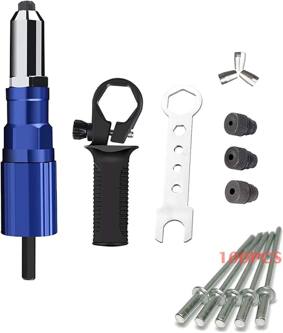 Electric Rivet Gun Adapter Kit Cordless Riveting Drill Tool With 4