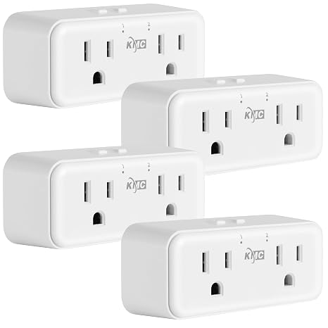 KMC Smart Plug Duo 4-Pack, 2-Outlet Wall Plug Extender, Smart Outlet Splitter for Smart Home, Compatible with Google & Alexa, No Hub Required, WiFi Outlet, White