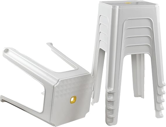 6-Pack Portable Stackable Plastic Stool, White Stacking Step Stool