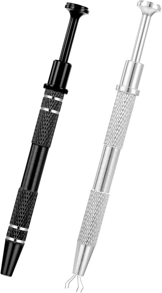 2 Pcs Piercing Ball Grabber Tool, Mabor Stainless Steel Jeweler's Pick Up Tool 4-Claw Pick up Tool Diamond Claw Tweezers for IC Chip Electronic Components Nails Clamping
