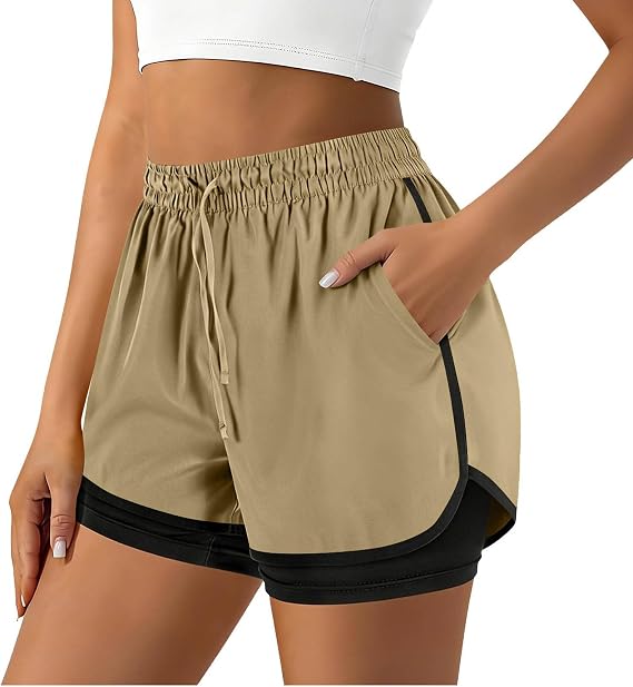 lcziwo Workout Sweat Shorts for Women High Waisted Running Shorts Elastic Waist Casual Athletic Short Pants with Pockets