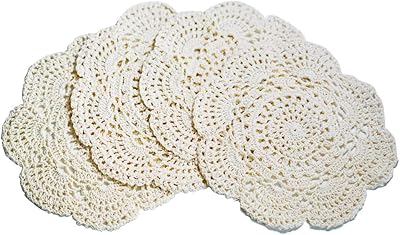 Phantomon 8 Inch Doilies Crochet Round Lace Doily Handmade Placemats 100% Cotton Crocheted Coasters, Pack of 4 Beige