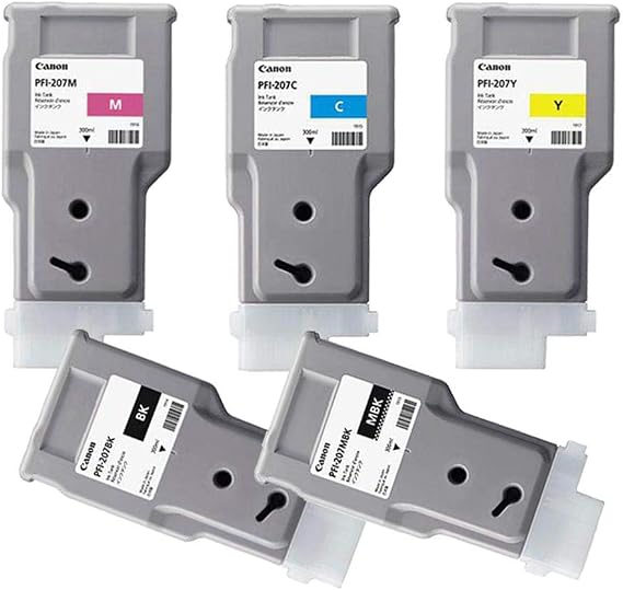 Canon PFI-207 300ml Ink Tank for Canon iPF680/685/780/785,5 Kit Consits of PFI-207BK (Black), PFI207C (Cyan), PFI207M (Magenta), PFI207MBK (Matte Black), PFI207Y (Yellow)