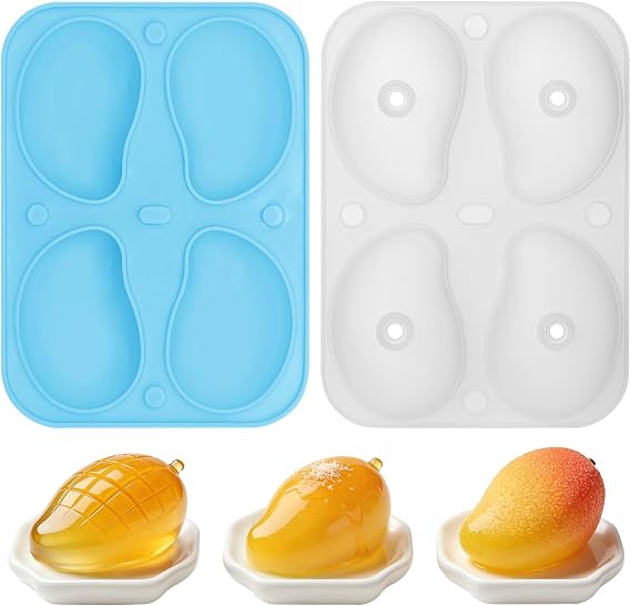 2 Pack 4 Cavity 3D Mango Fruit Pudding Silicone Mold, Fruit Molds Silicone for Dessert Cake Candy Jelly Pudding, Mousse Cake Decor Mould Supplies Soft Material