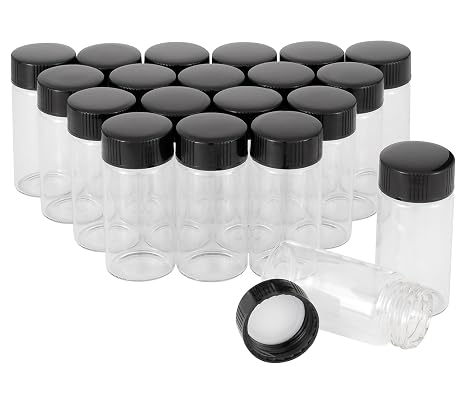 20 ml (2/3 Oz) Clear Glass Sample Vials Mini Empty Liquid Glass Bottles Lab Vials Container with Screw Cap, Pack of 20