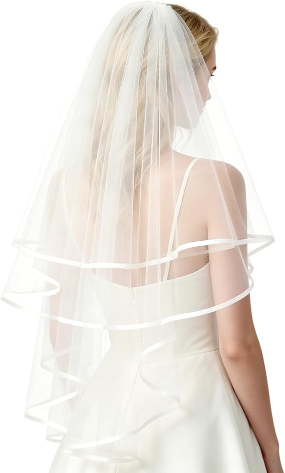 Wedding Veil,Bridal Veil,Veils for Women Wedding,2 Tiers White Bridal Veils with Comb,Tulle Veils for Brides