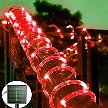 Solar Rope String Lights, 7.5M/25ft 50LEDs Waterproof Copper Wire Lights Tube, Outdoor Rope Lights for Garden Yard Path Fence Tree Wedding Party Decorative (Red) [Energy Class A]