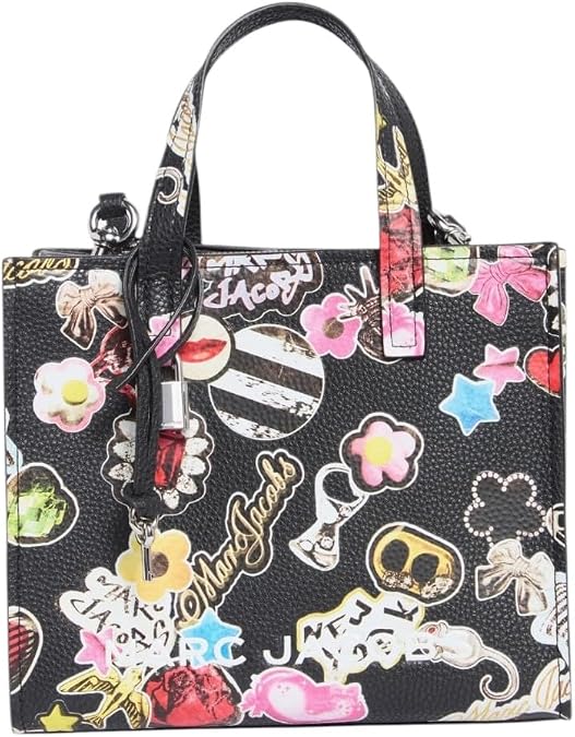Marc Jacobs Mini Grind Leather Top Handle Tote with Crossbody Strap (Black Multi)