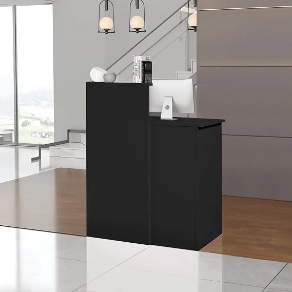 Reception Desk with Counter,Small Front Desk with Two Lockable Drawers,Cable Management Holes,Counter Table for Salon Lobby Office Home (Black)