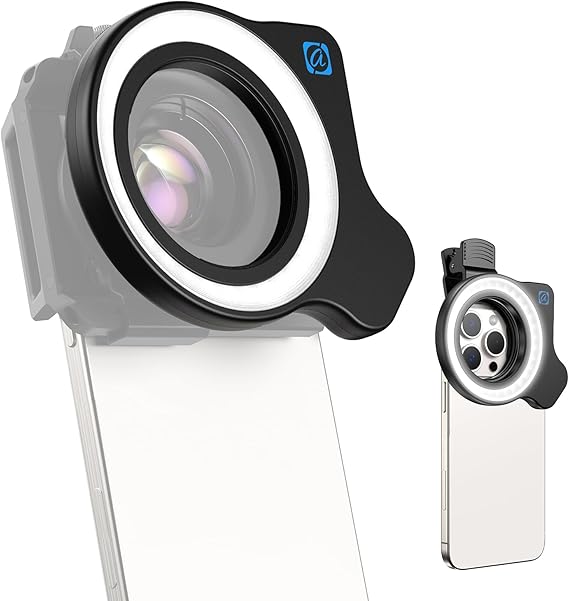 APEXEL FL26 Smartphone Macro Lens Replacement LED Light 360° Omnidirectional Shooting Light for Dim Indoor or Night Shooting, Real Color Reproduction, Macro Lens for 37/52mm Eyepiece Lens