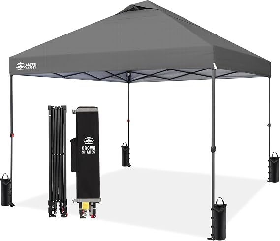 CROWN SHADES 10x10 Pop Up Canopy Tent, Outdoor Canopy, Grid Grey