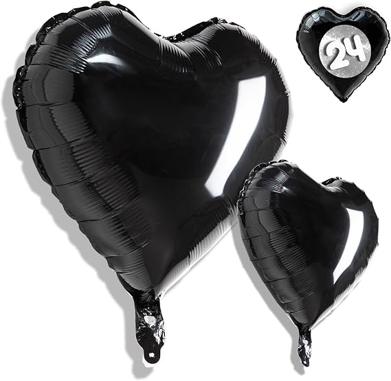 24Pcs Black Heart Balloons,18" Heart Foil Mylar Balloons for Party