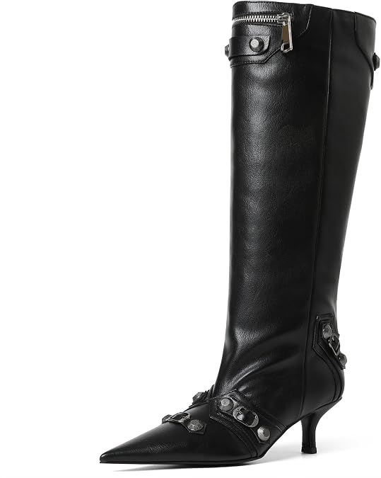 AMINUGAL Womens Knee High Boots Stiletto Heels Elegant Pointed Toe Fashion Trendy Zipper Boot Wedding Party Concert Wear Tall Shoes