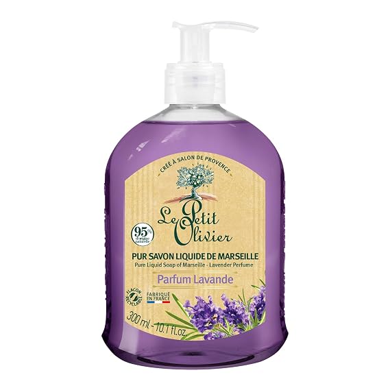 Le Petit Olivier Pure Marseille Liquid Soap - Lavender Perfume - Gently Cleanses Skin - Delicately Perfumed - Vegetable Origin Based - 10.1 oz