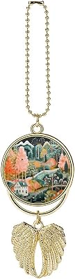 Car Rear View Mirror Hanging Accessories Ornaments,Orange and Greenprinted Zinc Alloy Angel Wings Car Mirror Charm Pendant