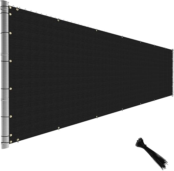 TANG Fence Privacy Screen Black 4 Feet x 12 Feet Outdoor Shade Cloth with Grommets, 150 GSM Temporary Fence Cover with Zipties Mesh Netting Fences Blockage for Backyard Garden Patio Chain Link