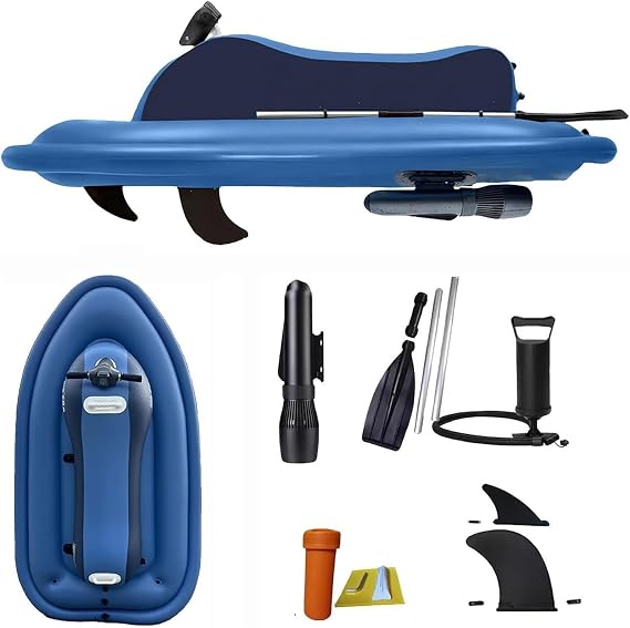 2026 New Inflatable Jet Boat w/Dual-Fin & 500W(700W) Electric Motor (Optional) | 10-Speed Remote Control | 35-180Min Runtime | Blue Motorized Watercraft for Water Sports,withThruster 700W-16A