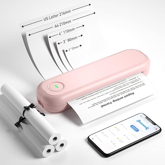 Bisofice A4 Portable Thermal Printer Wireless&USB Connect with Mobile Computer 50mm/56mm/77mm/107mm/210mm/216mm(2in/3in/4in/8in/8.5in) US Letter A5 Paper Size for Office School