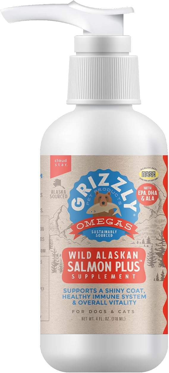 Grizzly Salmon Plus Omega 3-6-9 Food Supplement for Dogs and Cats, 4 oz. | Omega 3-6-9 formula for dogs and cats, supports healthy skin and coat, 4 oz bottle
