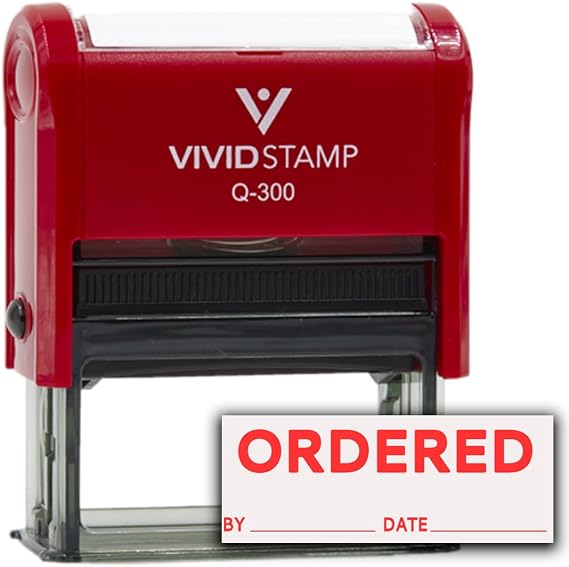 Ordered by Date Self Inking Rubber Stamp (Red Ink) - Large