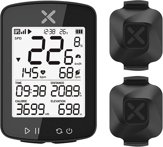 XOSS G+ Gen2 GPS Bike Computer with Vortex 2pcs ANT+/ Bluetooth IPX7 Waterproof Cycling Computer Rechargeable Bicycle Speedometer Odometer with 2.2 inch LCD Screen, 28 hrs Long Battery Life