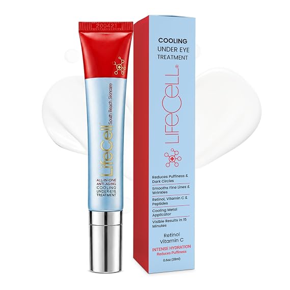 LifeCell All-in-One Eye Treatment Anti-Aging Under Eye Cream for Puffiness, Dark Circles & Wrinkles With Retinol, Vitamin C, Peptides & Hyaluronic Acid Cooling Application