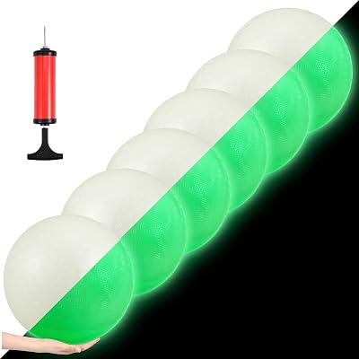 Libima 6 Pcs 8.5 Inches Glow in The Dark Kickballs Dodgeballs Light up Playground Ball Bouncy Balls with Pump for Kids Adults Playground School Backyard Game Outdoor Glow in The Dark Games