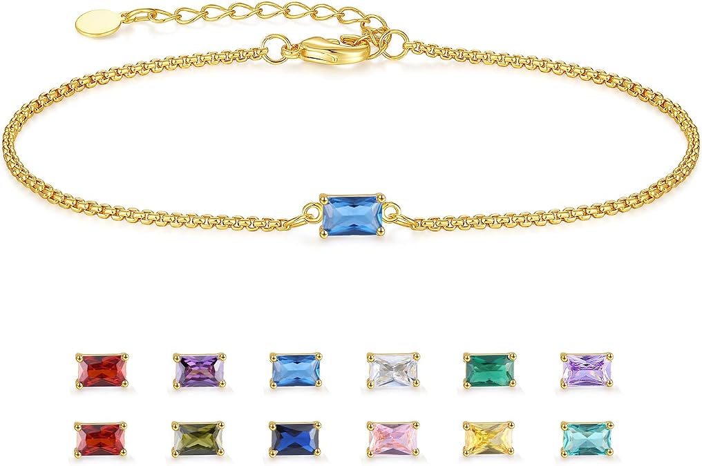 Birthstone Bracelet for Women Gold Diamond Dainty Simple Link Bracelet, Emerald Green Birthstone Jewelry Mother's Day Gifts for Her Mom Wife
