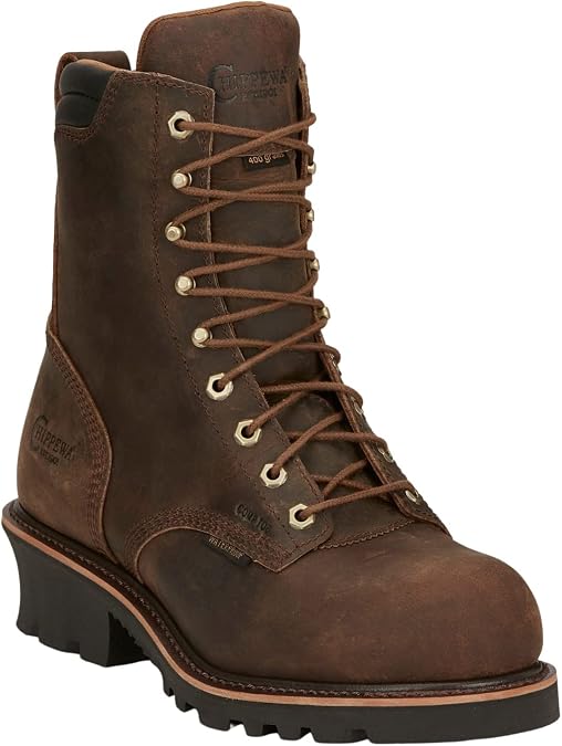 Chippewa Men's Valdor 8" Waterproof Comp Toe Insulated Logger Full Grain Leather EH Slip Resistant