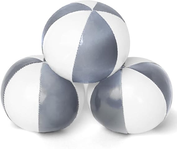 GloFX Juggling Balls [Pack of 3] for Beginners to Advanced Jugglers - No Bounce Design - Durable Weighted Juggle Ball Kit - 2 Layer Construction - Soft and Easy Juggling Kit - Silver & White