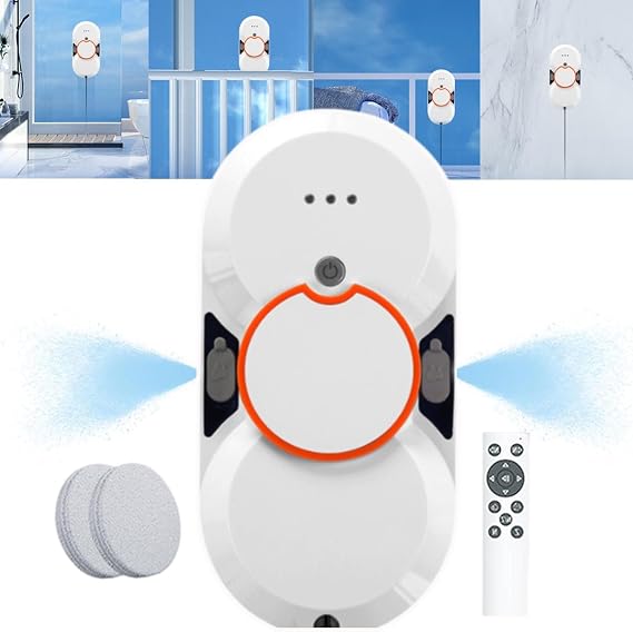 Window Cleaning Robot-Double Water Spray | 5600pa Glass Cleaner Window Glass Cleaning-Bathroom Mirrors/Seamless Tiles/Windows Big or Small/Fits 70mm Thin Profile Mesh Fence,White