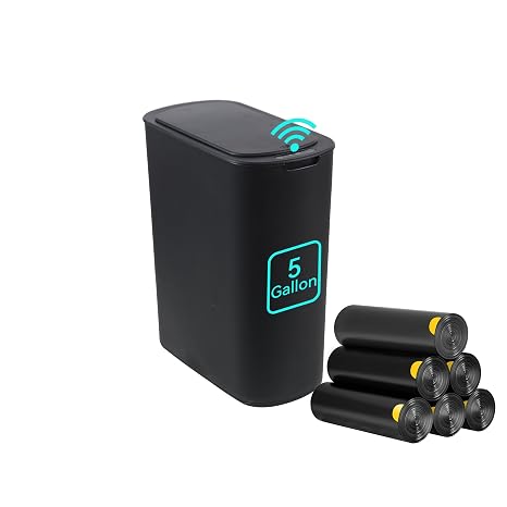5 Gallon Motion Sensor Bathroom Trash Can Automatic Garbage Cans with Lid Touchless Smart Slim Plastic Trash Bin for Kitchen, Bedroom, Toilet, Office, Living Room