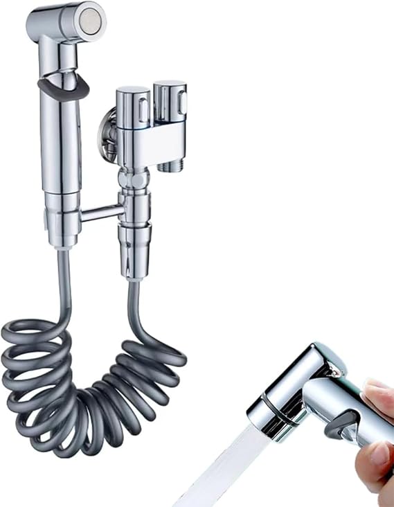 Handheld Bidet Sprayer for Toilet, Handheld Sprayer Kit, Baby Cloth Diaper Sprayer Set for Feminine Wash- Easy to Install - Stainless Steel (Silver)