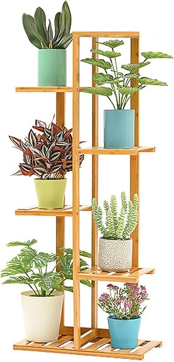 Corner Plant Stand - 5/6 Tier Solid Wood Display Shelf 120x44x22cm | Vintage Indoor/Outdoor Flower Pot Holder for Balcony/Living Room | Anti-Corrosion Yellow Finish (5 Layers)