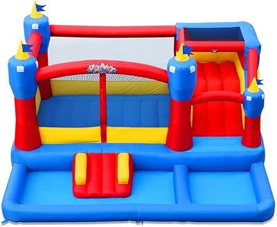 Blast Zone Misty Kingdom - Inflatable Combo Bounce House with Blower - Premium Quality - Holds 6 Kids - WetDry - With Slide