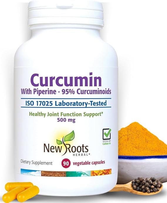 NEW ROOTS HERBAL Turmeric Curcumin with Black Pepper Extract Supplement for High Absorption | Capsules with 95% Curcuminoids & 95% Piperine (90 Veg Capsules)