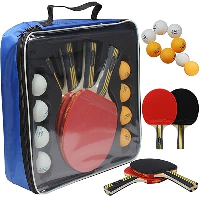MAPOL Quality Ping Pong Paddle Set - 4 Professional Table Tennis RacketsPaddles - 8 Premium 3-Star Balls, Portable Cover Case Holder Included