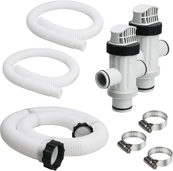 Pool Hoses & Plunger Valve Kit for Intex Above Ground Pool Pump Accessories | Includes 1.5" Pool Pump Hose 59" Long, 1.25" Pool Hose 3Ft Long, 11872 Dual Split Plunger Valve Replacement Fittings
