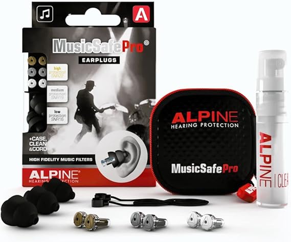 Alpine MusicSafe Pro | High Fidelity Ear Plugs for Musicians | Ear protection for concert, party, music | 3 Interchangeable Premium Filter Sets: 16, 19 & 22 dB SNR | Black
