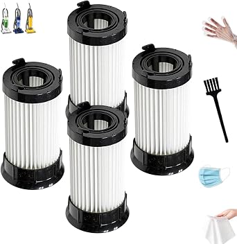 4-Pack DCF-4 HEPA Filter Replacement for Eureka DCF-4/DCF-18 - Fits 4700 Series Models - Replaces Parts #63073, 62132 (Washable & Reusable) with brush
