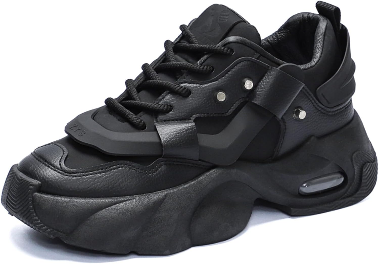 Mens Lace-Up Leather Fashion Sneakers - Platform Thick Sole Dad Shoes with Rivet Detailing Cushioned Comfort High-Top Casual Shoes for Everyday Wear & Outdoor Walking