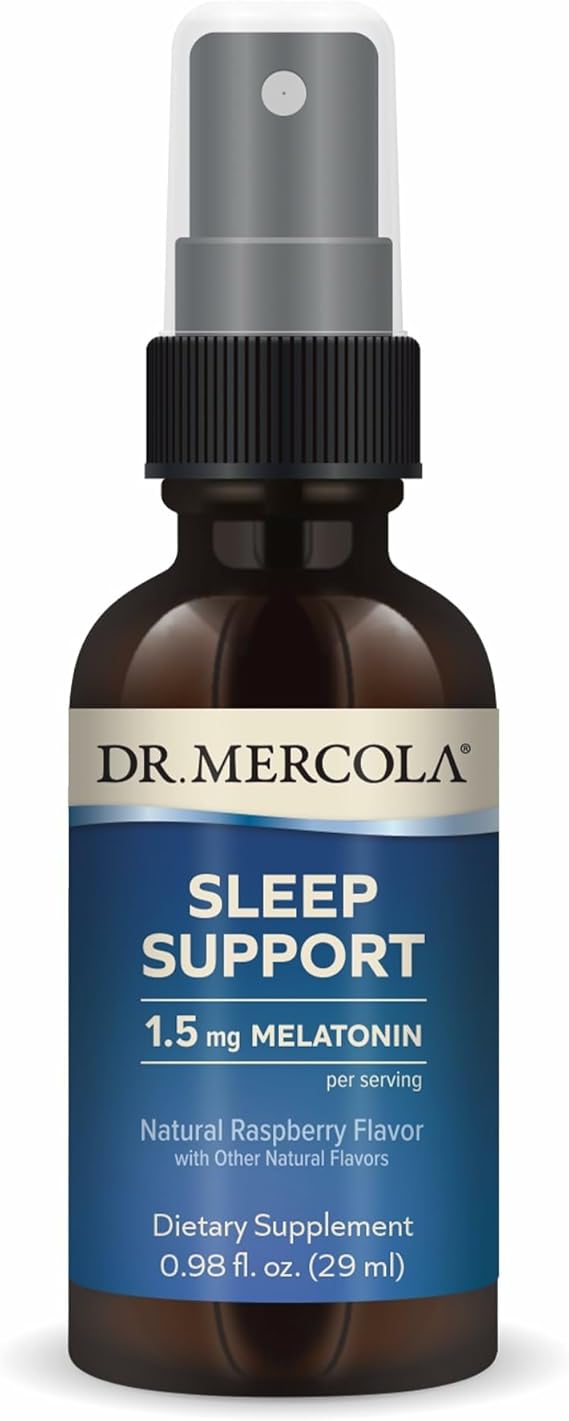 Dr. Mercola Sleep Support with Melatonin Spray - Supports Restful Sleep - Non-GMO, Gluten-Free & Soy-Free - Natural Raspberry Flavor - 0.98 fl oz 35 Servings