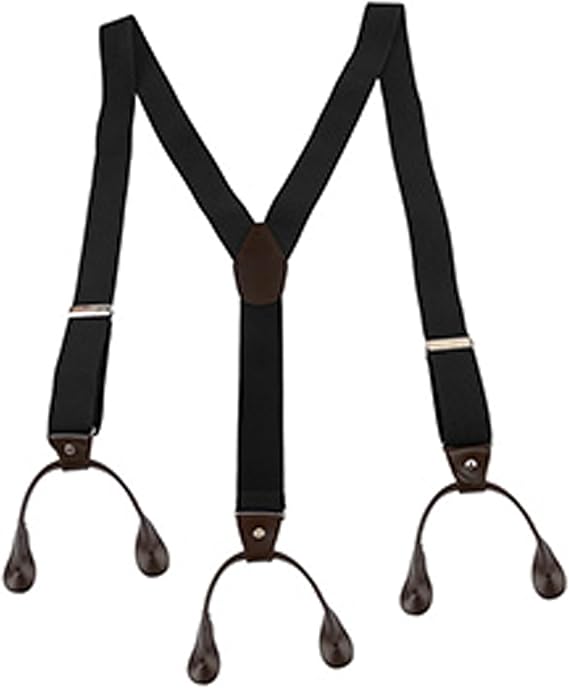 Suspenders for Men 1.4'' Wide Adjustable Suspenders with Elastic Straps Adjustable Elastic Y Back Style with 6 Buttons Hole Black