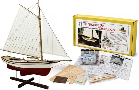Complete Wooden Model Ship Kit - Muscongus Bay Lobster Smack - Includes All Tools, Paint & Glue - Midwest Models/Made in USA - Beginner to Intermediate DIY Boat Kit - 1:24 Scale